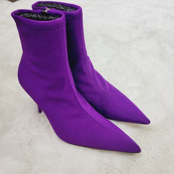 NEW Good American Purple Shine Neoprene Heel Point Toe Ankle Boot - Picture 3 of 9